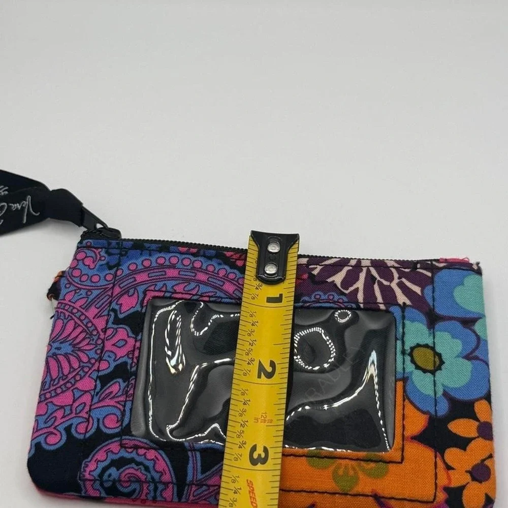 Vera Bradley Mod Pink Zip ID Case Coin Purse Key Ring Wallet Retired Floral